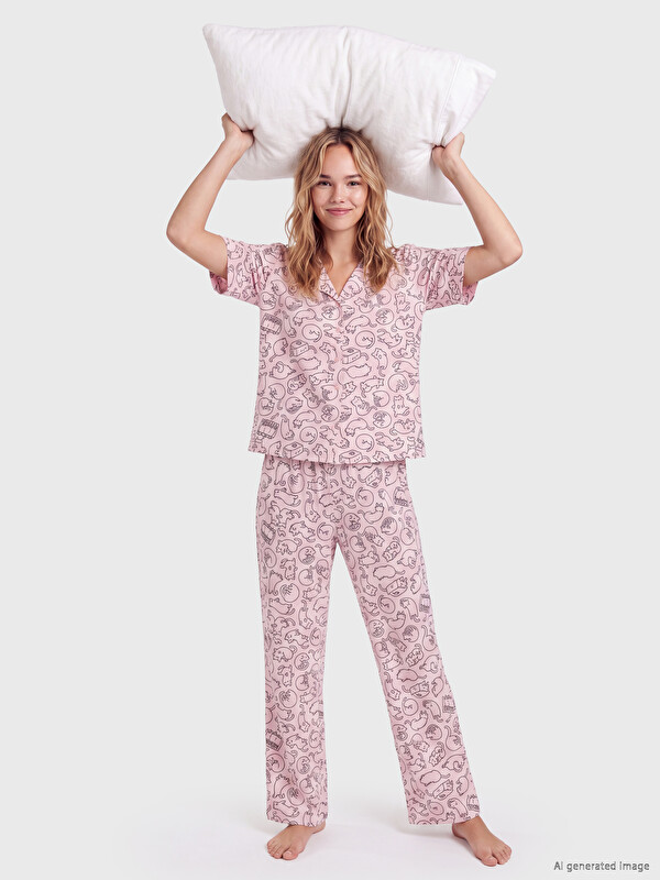 LCW DREAM Kedi Desenli Kadın Pijama Takım