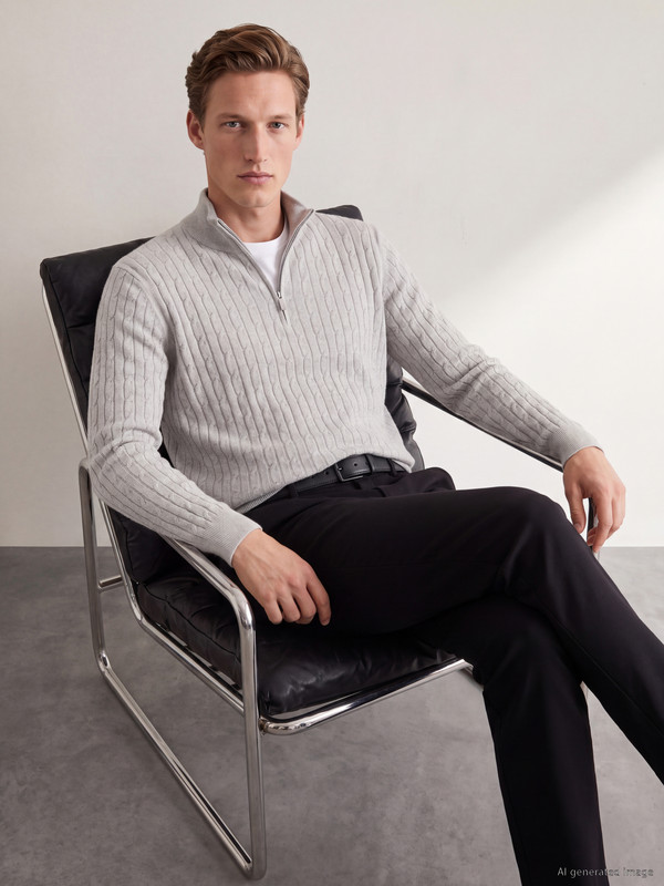 SOUTHBLUE Stand-up Collar Cable Knit Men's Knitwear Sweater