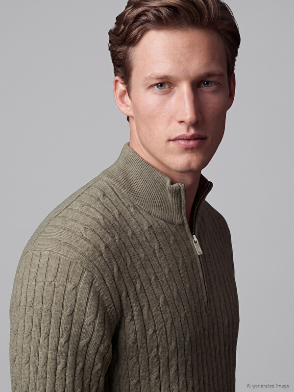 SOUTHBLUE Stand-up Collar Cable Knit Men's Knitwear Sweater