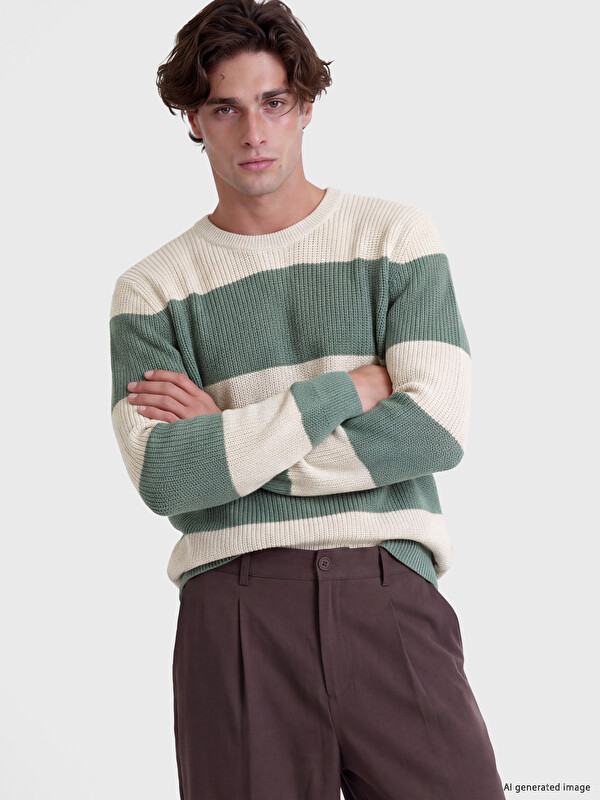 LCW Vision Crew Neck Color Block Men's Knitwear Sweater