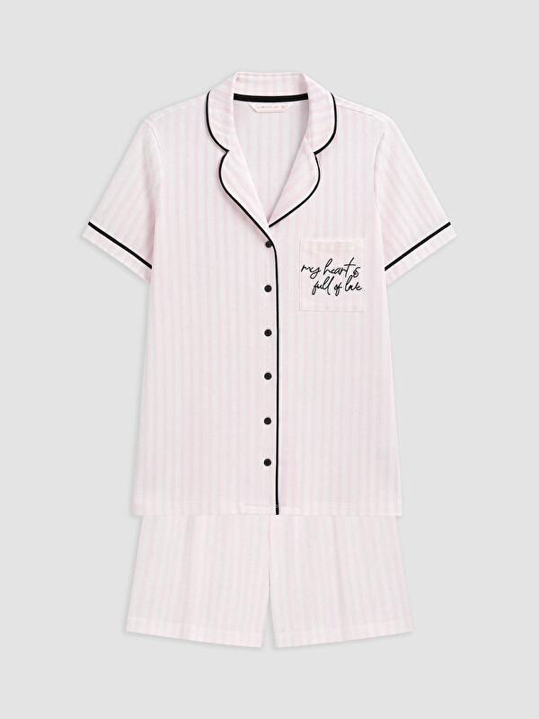 LCW DREAM Çizgili %100 Pamuklu Kadın Şortlu Pijama Takımı