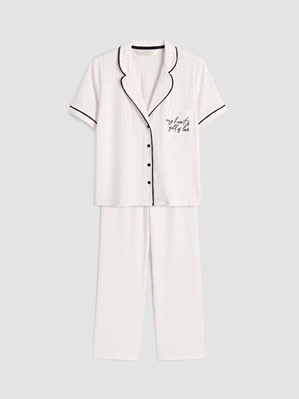 LCW DREAM Gömlek Yaka Nakışlı Kadın Pijama Takım