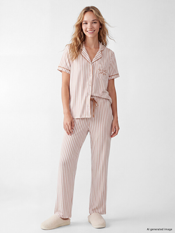 LCW DREAM Shirt Collar Striped Women's Pyjamas Set