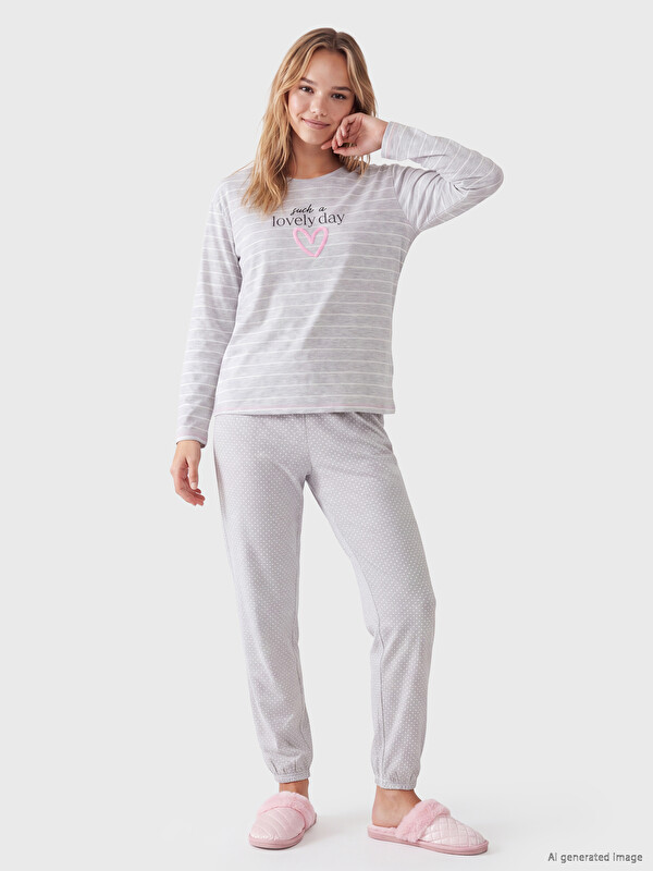 LCW DREAM Crew Neck Striped Women's Pyjamas Set