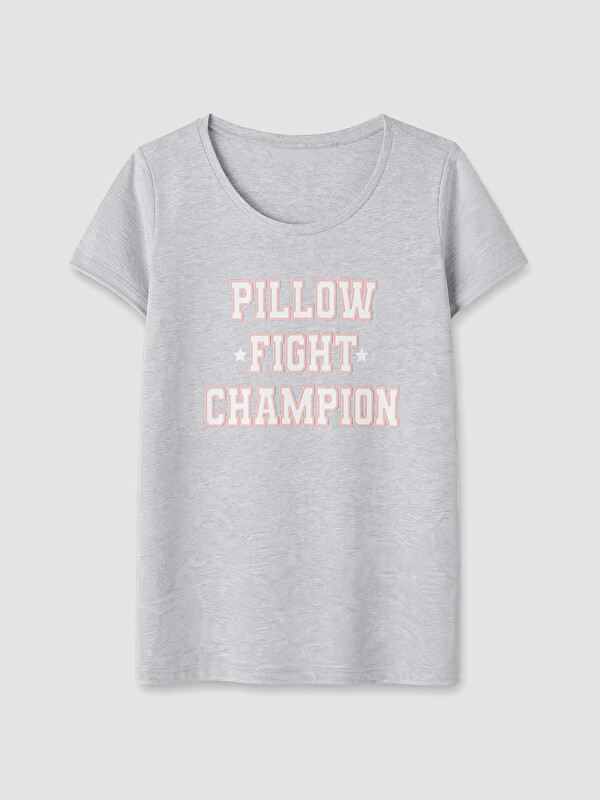 LCW DREAM Bisiklet Yaka Baskılı Kadın Pijama Üst