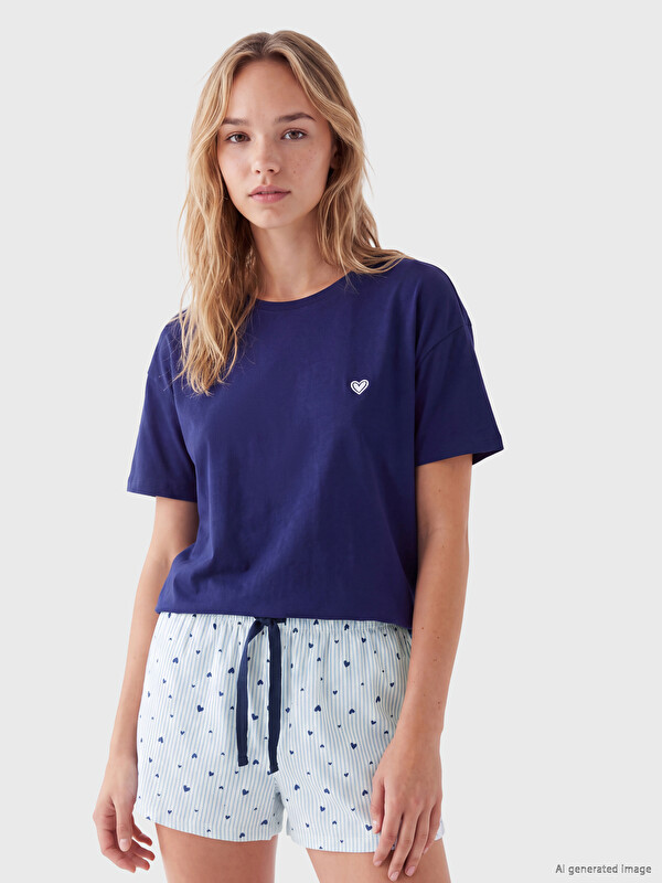 LCW DREAM Heart Patterned Women's Shortie Pyjamas Set