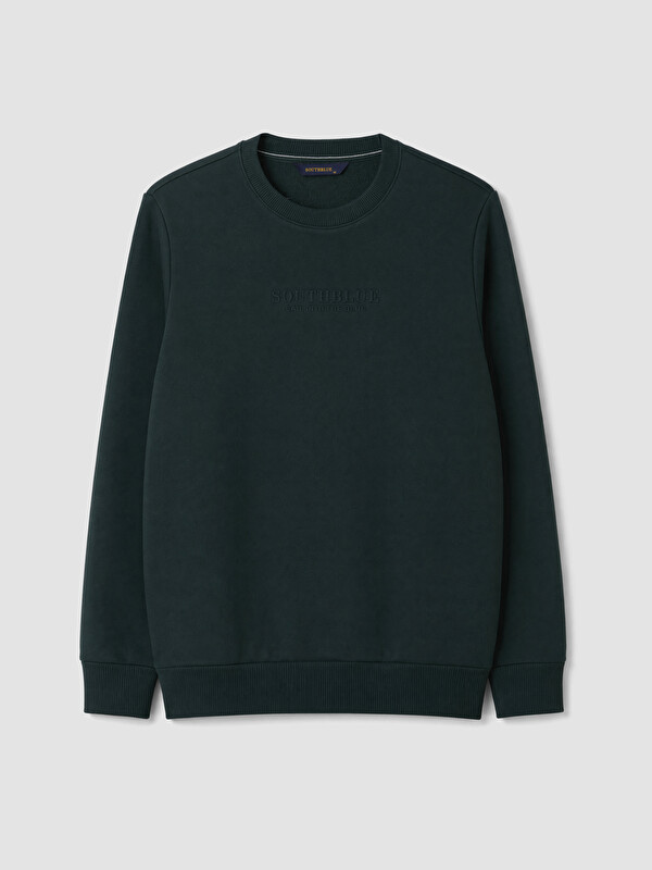 SOUTHBLUE Bisiklet Yaka Nakışlı Erkek Kalın Sweatshirt