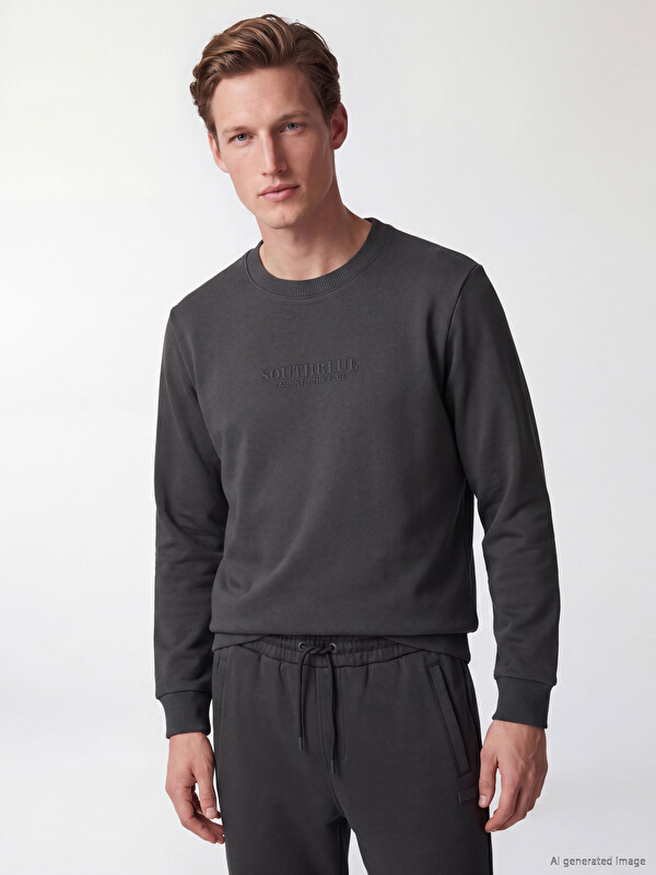 SOUTHBLUE Crew Neck Embroidered Men's Thick Sweatshirt