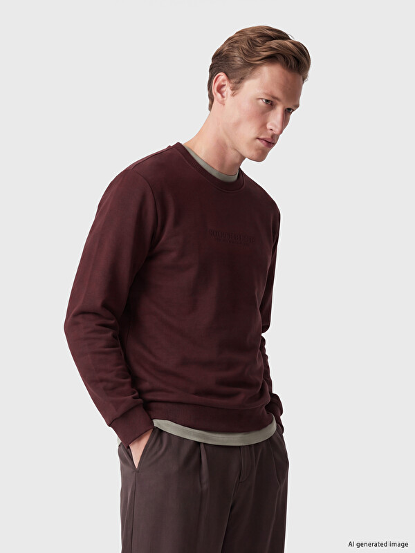 SOUTHBLUE Bisiklet Yaka Nakışlı Erkek Kalın Sweatshirt