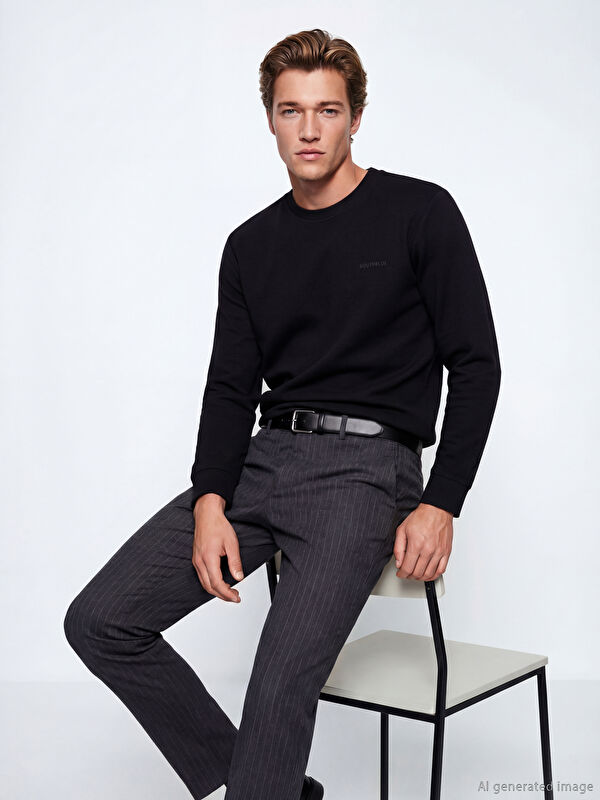 SOUTHBLUE Bisiklet Yaka Nakışlı Erkek Sweatshirt