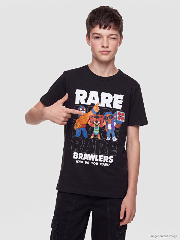 LCW Kids Crew Neck Brawl Stars Printed Boys' T-Shirt