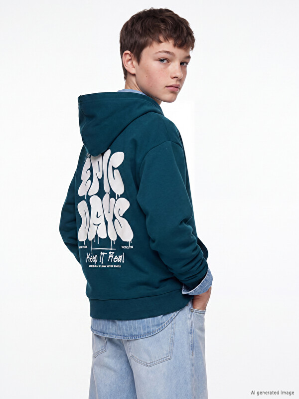LCW Kids Hooded NYC Printed Boys' Thick Sweatshirt