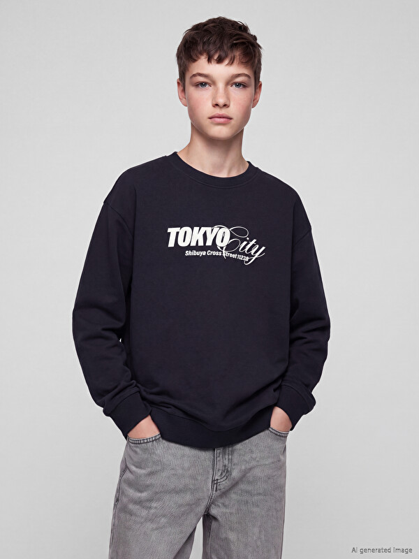 LCW Kids Tokyo Baskılı Erkek Çocuk Sweatshirt
