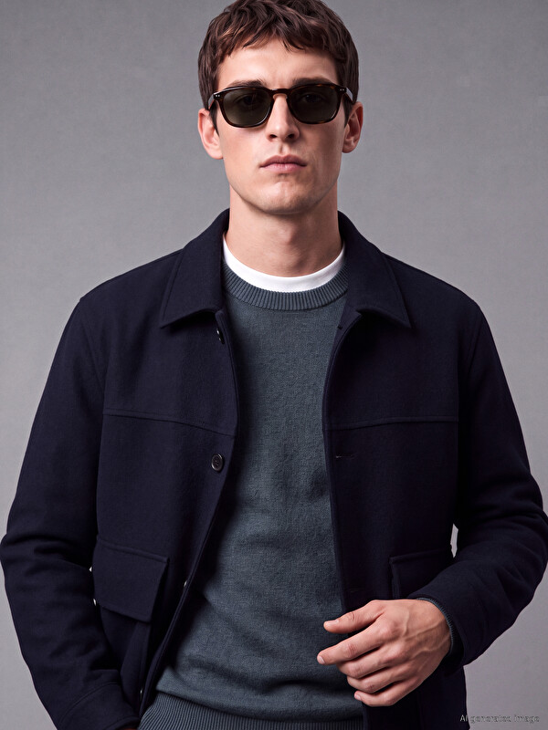 LCW Vision Regular Fit Gömlek Yaka Erkek Kaşe Mont
