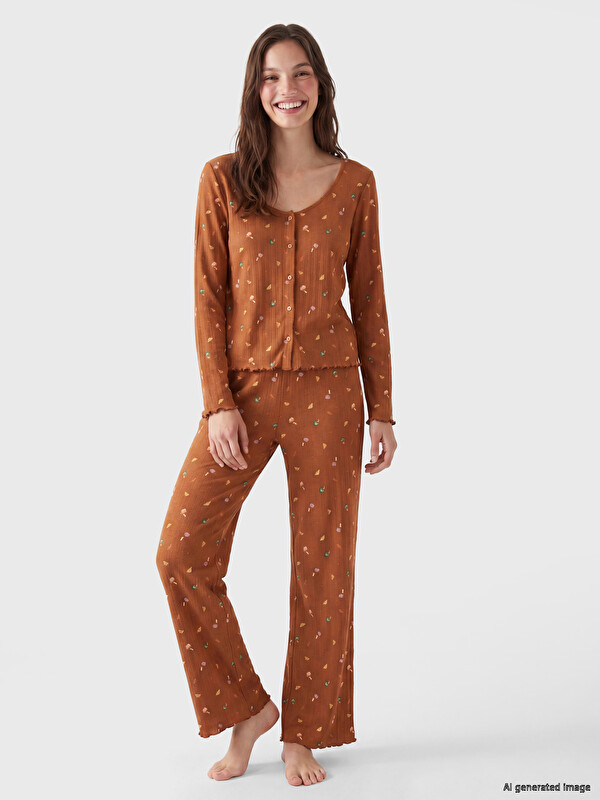 LCW DREAM Set de pijama pentru femei cu model, cu guler în formă de U