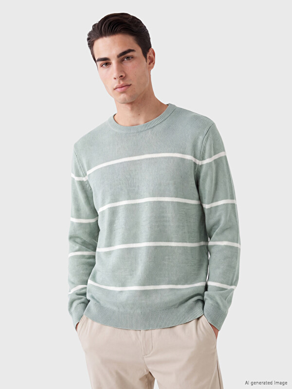 LCWAIKIKI Classic Pull-over en maille à rayures à col rond pour homme