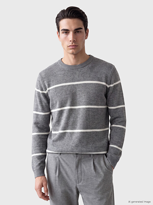 LCWAIKIKI Classic Pull-over en maille à rayures à col rond pour homme