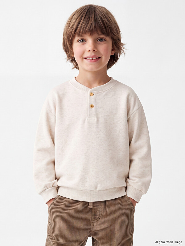 LCW baby Bisiklet Yaka Düğmeli Erkek Çocuk Sweatshirt