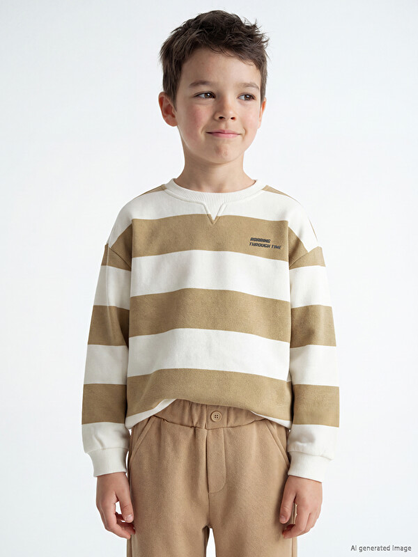 LCW baby Bisiklet Yaka Çizgili Erkek Çocuk Sweatshirt