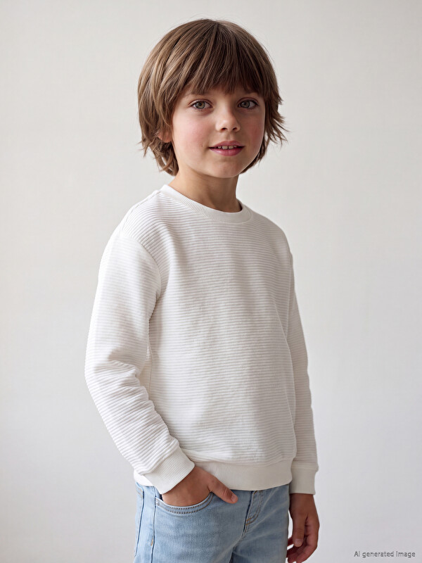LCW Kids Bisiklet Yaka Dokulu Erkek Çocuk Sweatshirt