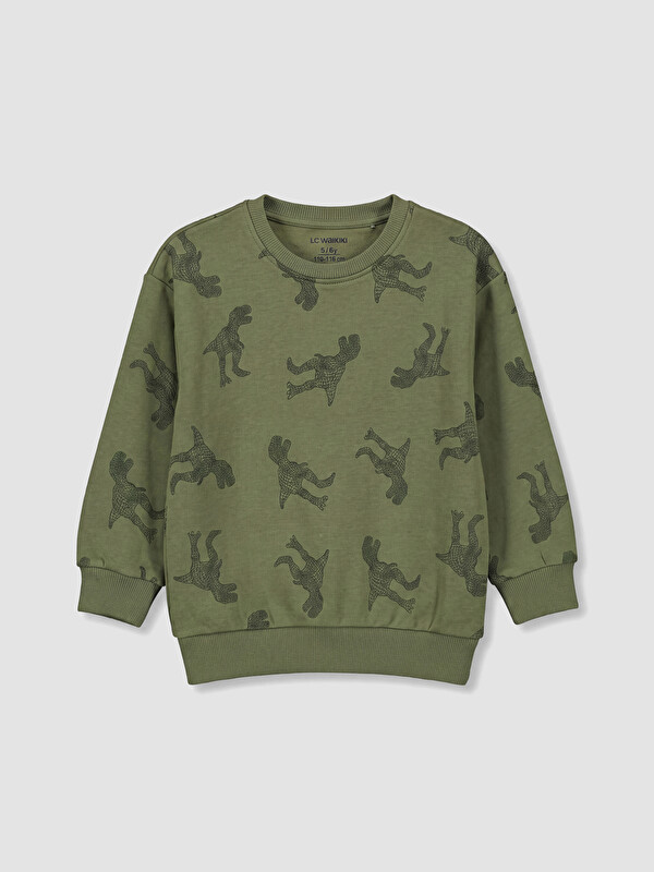 LCW Kids Bisiklet Yaka Dinozor Baskılı Erkek Çocuk Sweatshirt