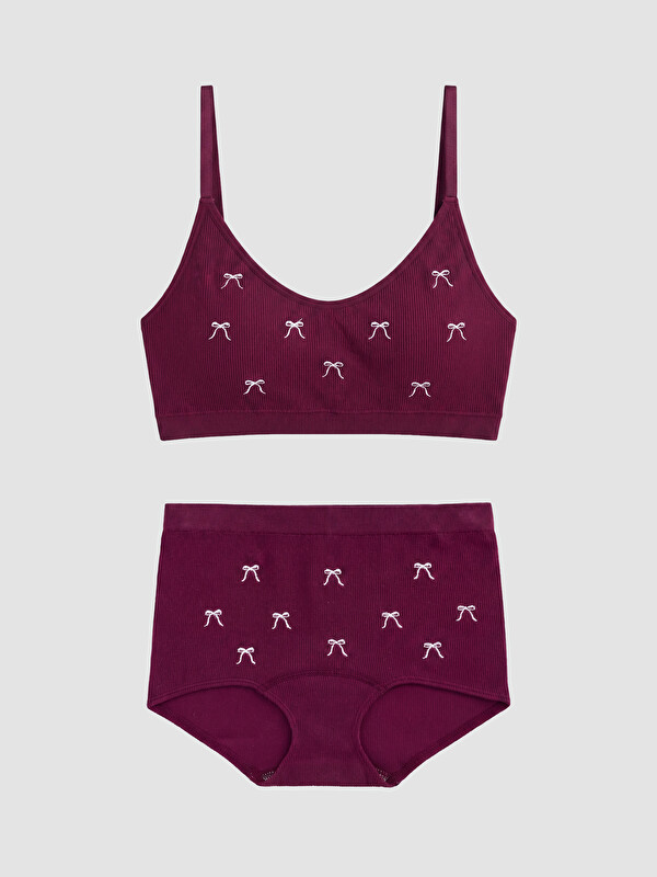 LCW Young Bow Embroidered Bustier and Boxer