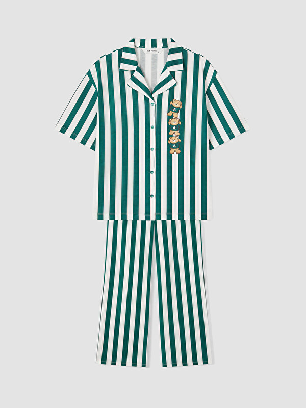 LCW Young Collared Neck Striped Women's Pyjamas Set