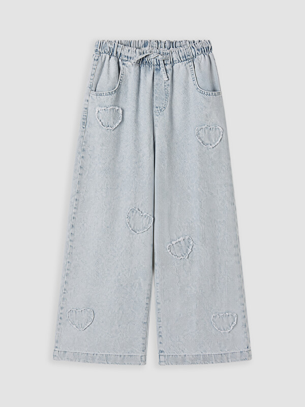 LCW Kids Wideleg Nakışlı Kız Çocuk Jean Pantolon