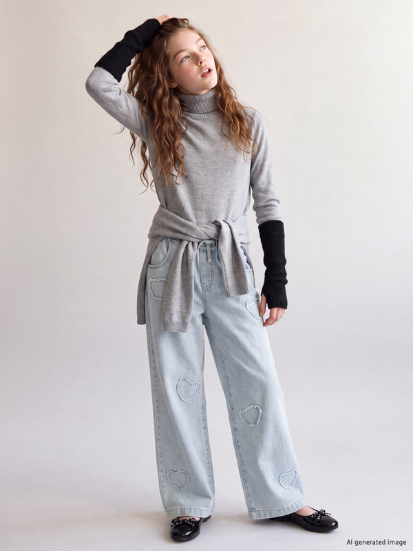 LCW Kids Blugi Wideleg Brodați de Fete
