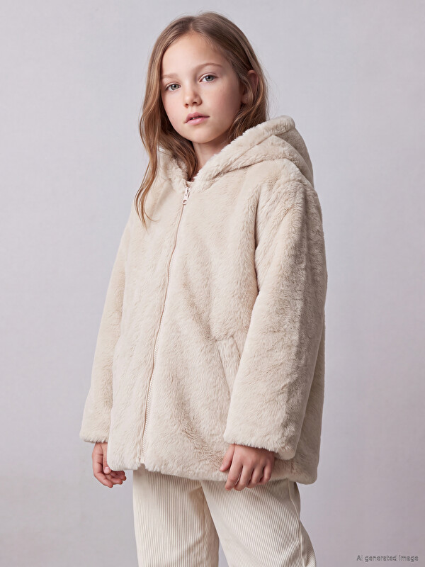 LCW Kids Hooded Girls' Faux Fur Coat