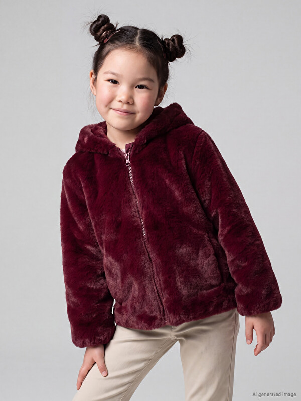 LCW Kids капюшонды қыздарға арналған жасанды тері күртеше