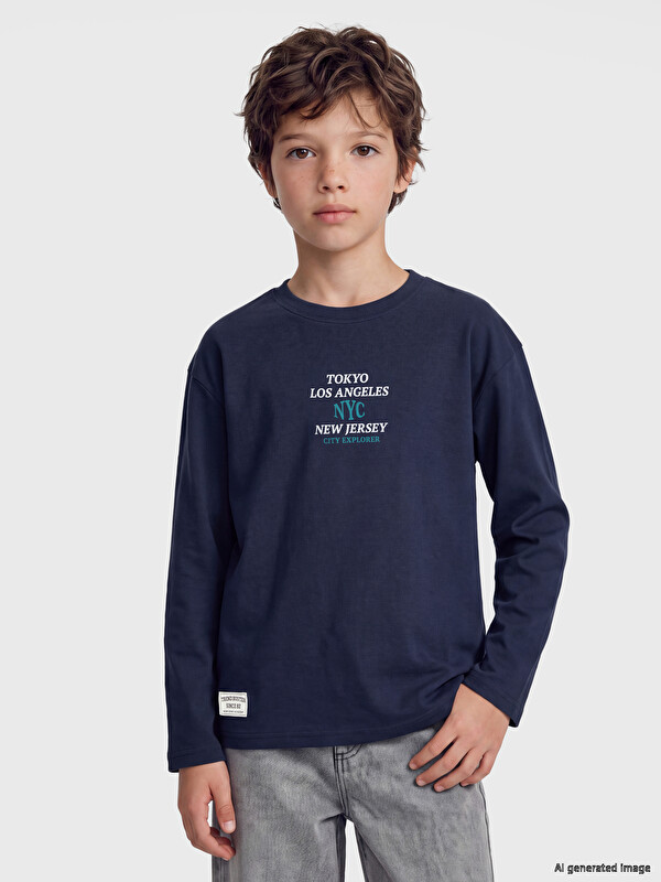 LCW Kids Bisiklet Yaka Baskılı Erkek Çocuk Tişört