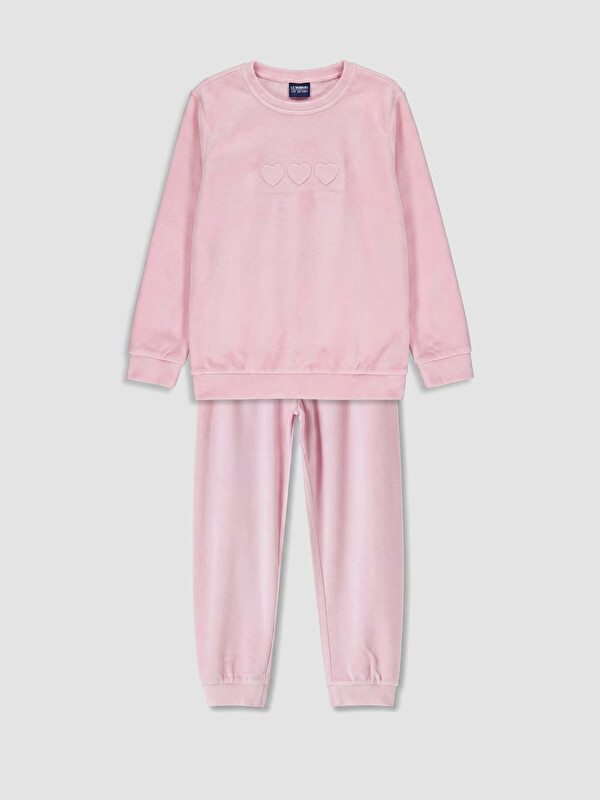 LCW Kids Desenli Kadife Kız Çocuk Pijama Takımı