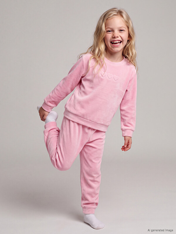LCW Kids Patterned Velvet Girls' Pyjamas Set