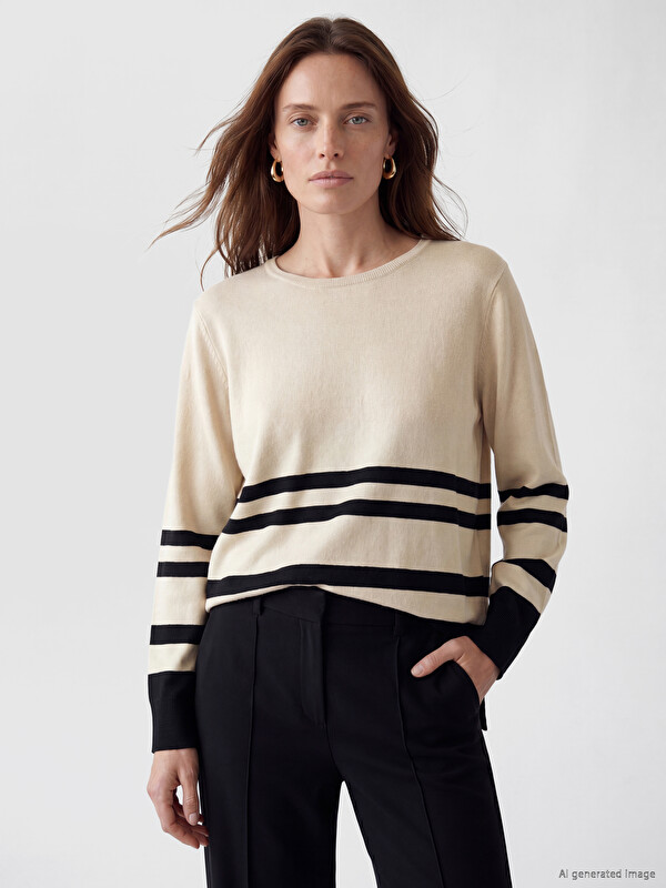 LCW Grace Crew Neck Striped Women's Knitwear Sweater