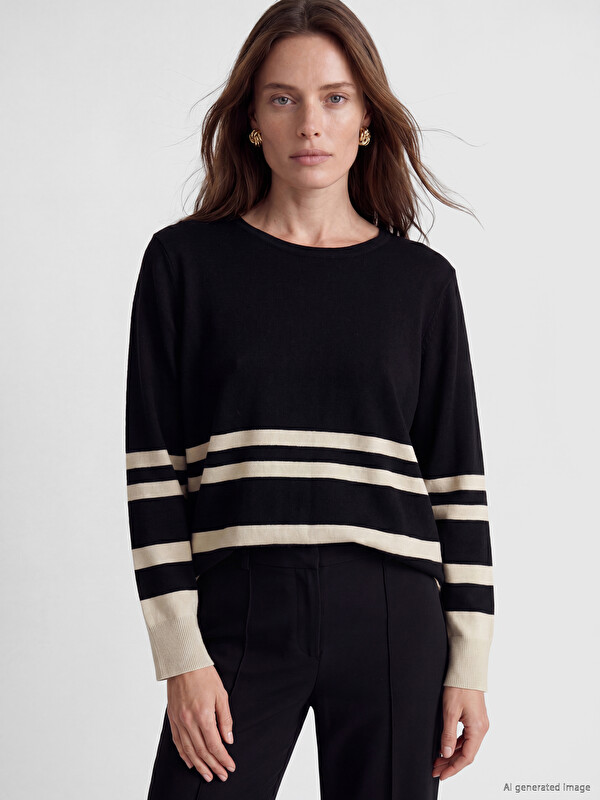 LCW Grace Crew Neck Striped Women's Knitwear Sweater