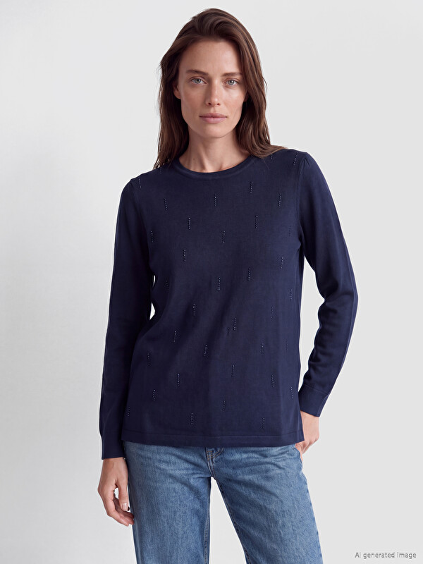 LCW Grace Crew Neck Rhinestone Embellished Women's Knitwear Sweater