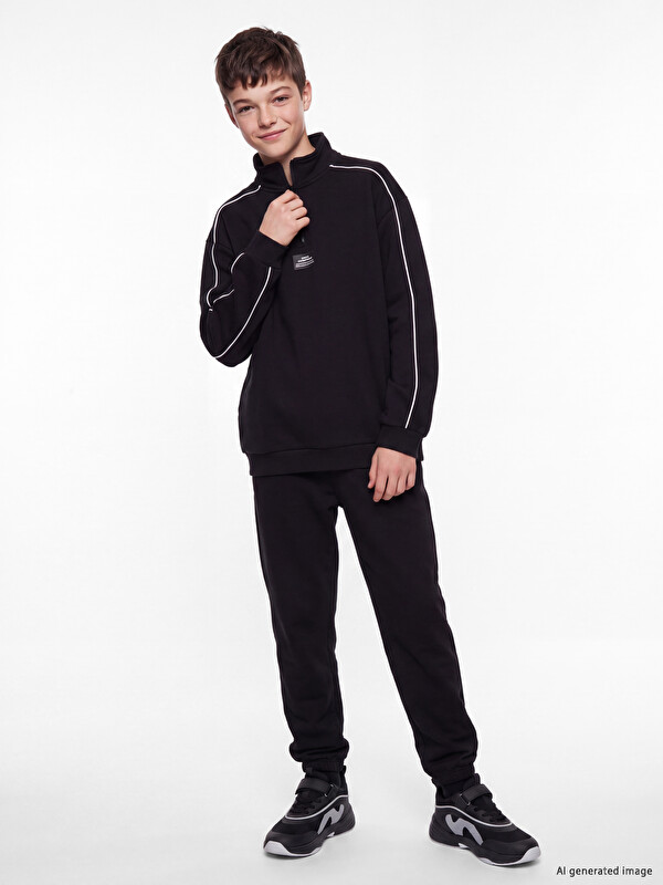 LCW Kids Zippered Mock Neck Boys' Tracksuit Set