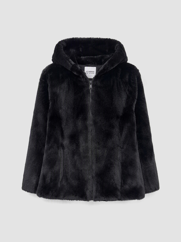 LC WAIKIKI Girl Black Faux Fur Coat