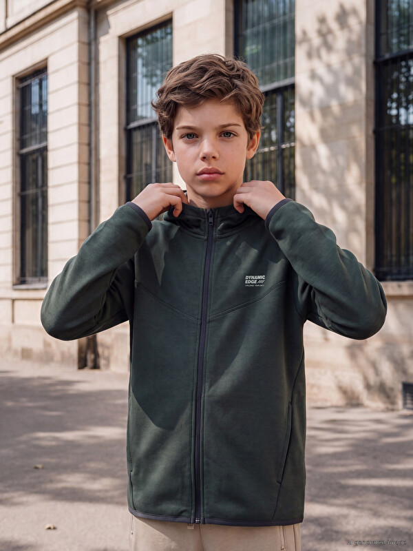 LCW Kids Hooded Printed Boys' Zip-Up Sweatshirt