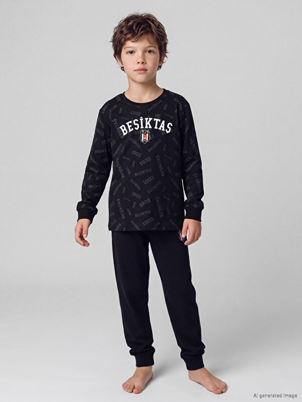 LCW Kids Beşiktaş Erkek Çocuk Bisiklet Yaka Pijama Takımı