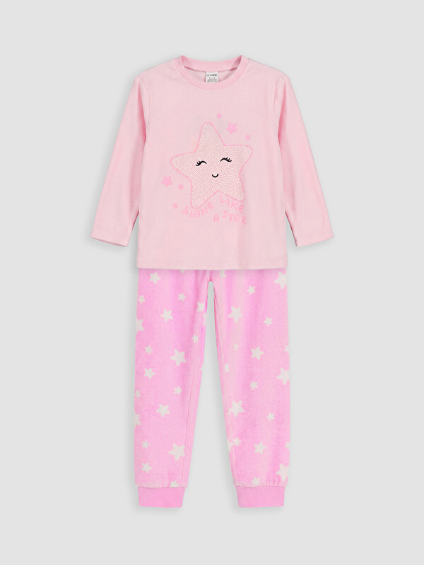LCW Kids Yıldız Desenli Kız Çocuk Pijama Takımı
