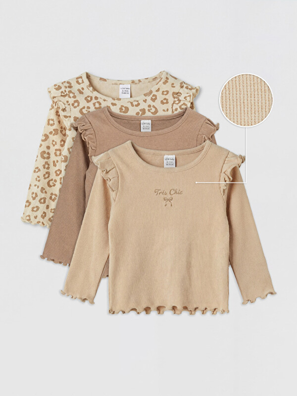 LCW baby Lot de 3 T-shirts en maille à volants pour bébé fille