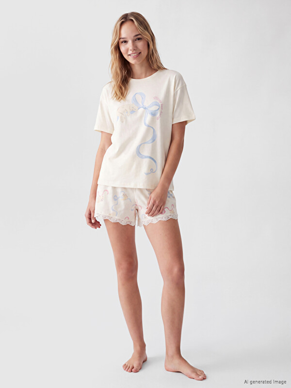 LCW DREAM Baskılı Kadın Şortlu Pijama Takımı
