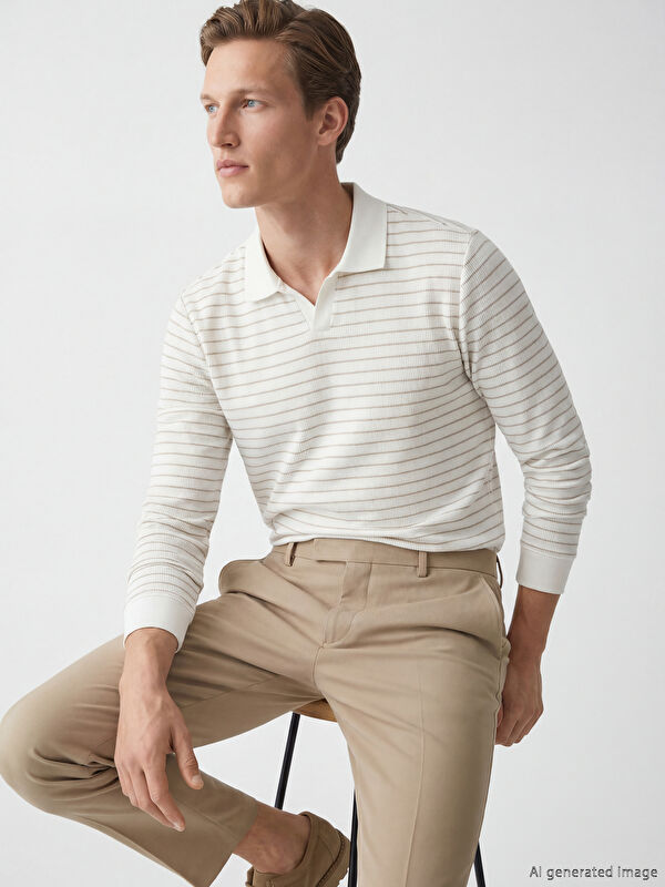 SOUTHBLUE Polo Yaka Çizgili Erkek Sweatshirt