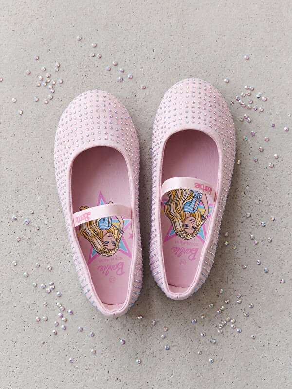 LCW STEPS Barbie Printed Rhinestone Embellished Girls' Ballet Flats