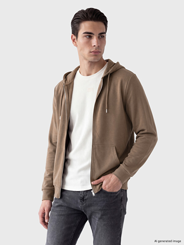 LCWAIKIKI Classic Kapüşonlu Erkek Fermuarlı Sweatshirt