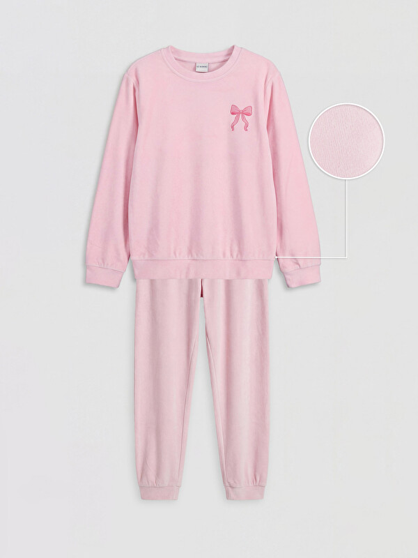 LCW Kids Velvet Crew Neck Girls' Pyjamas Set