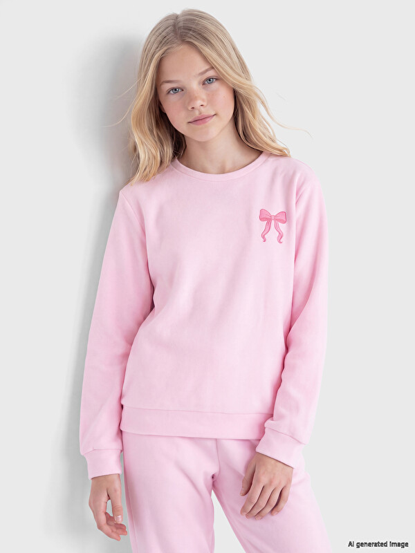 LCW Kids Velvet Crew Neck Girls' Pyjamas Set