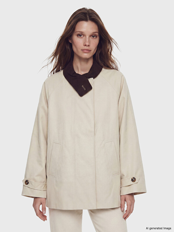 LCW Modest Asimetrik Gömlek Yaka Oversize Kadın Trençkot